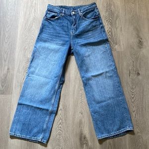 Wide leg, high waisted MONKI denim jeans. 24” inseam.